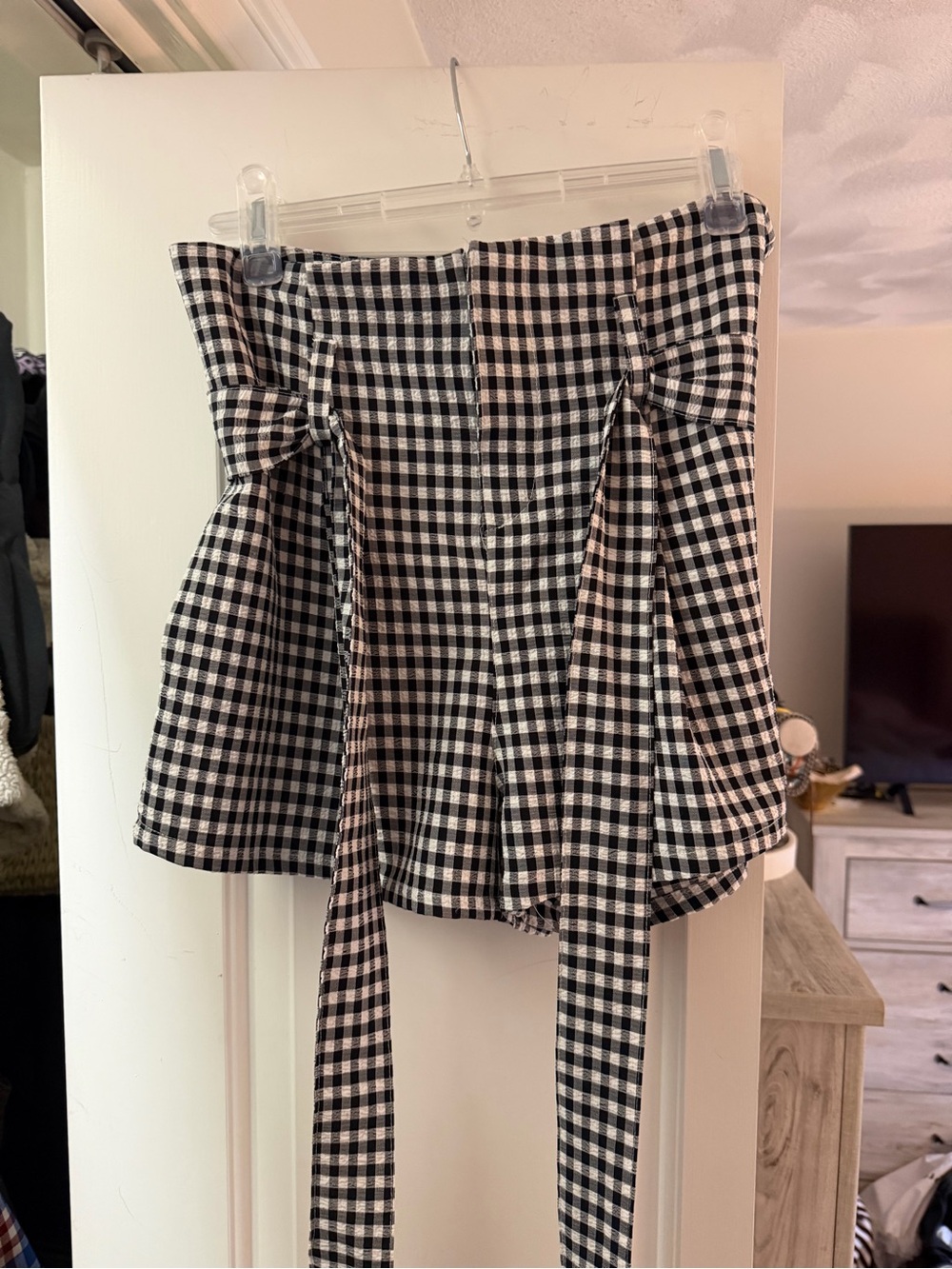 Olivaceous Black & White Gingham High-Waist Mini Skirt